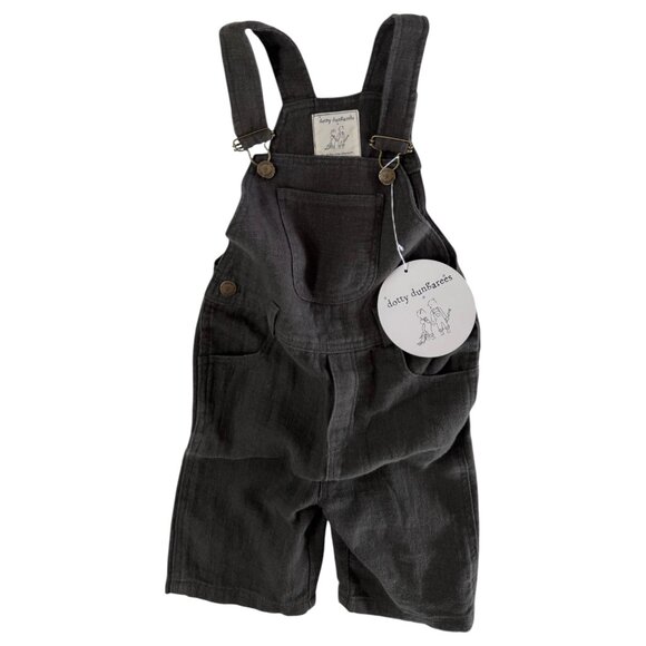 DOTTY DUNGAREES - OVERALL SHORT - COTTON/RAMIE - DARK KAKI GREEN- - NEW NO TAG - Picture 2 of 3